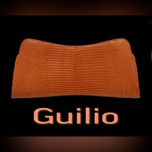 Giulio‎ New York Clutch, Leather, Animal Skin, Handmade, Burnt Orange